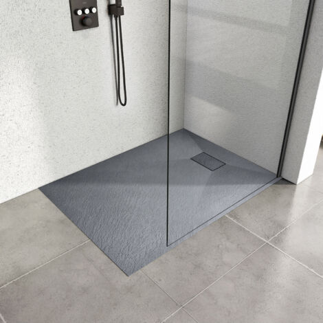 Heilmetz Receveur de douche à poser 120x90cm Receveur de Douche en Pierre Extra Plat (SMC Matériau) Bac à Douche Antidérapant Gris
