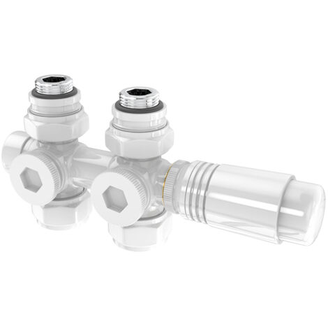 Heilmetz multiblock set pour le raccordement des radiateurs raccord avec thermostat 50mm accessoires de chauffage angle et passage forme raccordement mural blanc