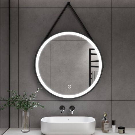 Heilmetz – Miroir lumineux de salle de bain rond 60 cm – Éclairage LED blanc froid 6500K – IP44 résistant à l'humidité – Interrupteur tactile ajustable