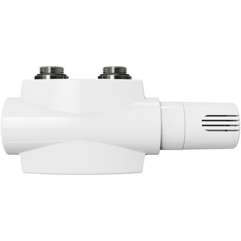 Heilmetz set de robinetterie Multiblock pour radiateurs raccord avec thermostat avec couvercle angle et passage forme blanche