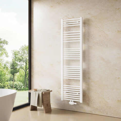 Sèche-serviettes électrique Plat Heilmetz 1176x400 Mm - 600W, Thermostat 30-70°C, Minuterie - Installation Murale, Branchement Côté - Blanc