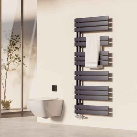 Heilmetz – Sèche-serviette eau chaude 140 x 60 cm – Puissance 838W – Design tube plat en acier inoxydable – Pour salle de bain jusqu'à 8 m²