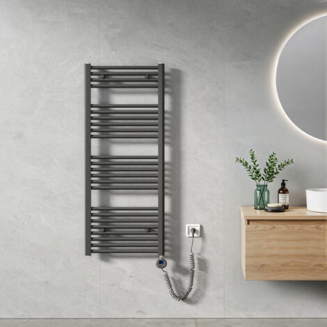 Heilmetz – Sèche-serviette électrique 120x50cm 500W anthracite – Tubes ronds – Élément chauffant avec minuterie – Pour salle de bain jusqu'à 5m²