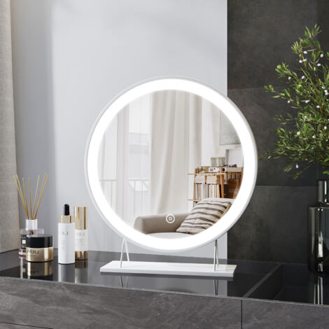 Heilmetz – Miroir maquillage lumineux rond 40cm – 3 couleurs de lumière dimmables – Interrupteur tactile – Construction en fer haute qualité