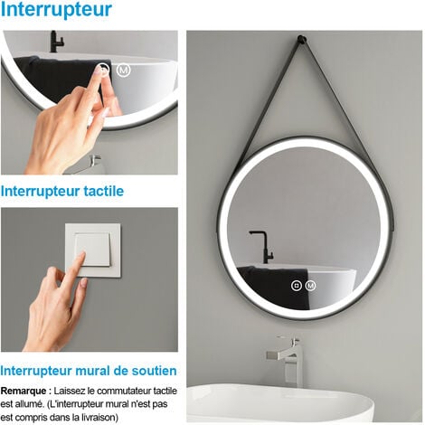 Miroir rond éclairage LED de salle de bain SOLEN avec interrupteur tactile  - 60cm