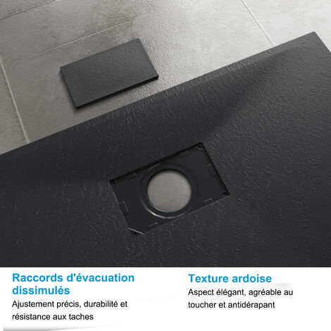 Heilmetz Receveur de douche à poser 120x90cm Receveur de Douche en Pierre Extra Plat (SMC Matériau) Bac à Douche Antidérapant Noir