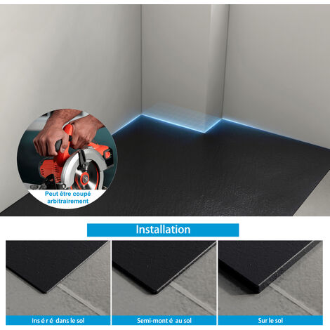 Heilmetz Receveur de douche à poser 120x90cm Receveur de Douche en Pierre Extra Plat (SMC Matériau) Bac à Douche Antidérapant Noir