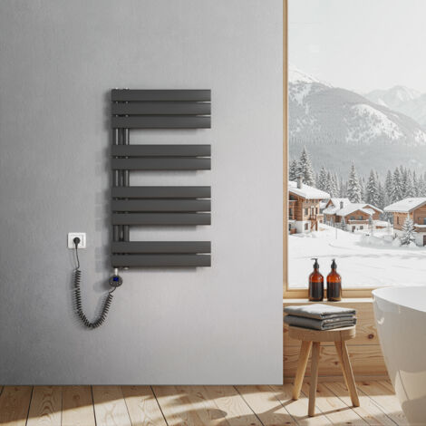Heilmetz Sèche-Serviettes Electrique, radiateur sèche-Serviettes Plat avec Timing Elément de Electrique, raccordement latéral, Anthracite, 899x500mm, 400W
