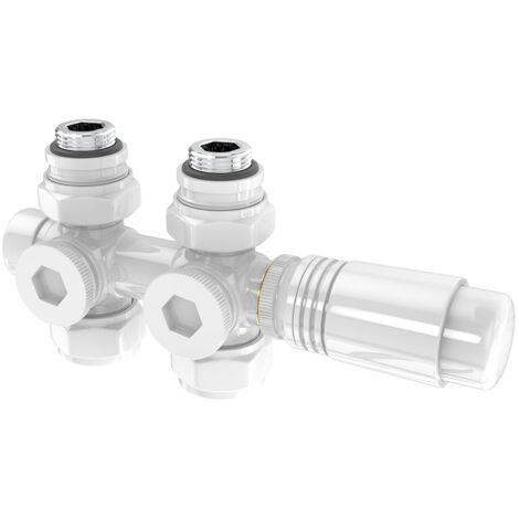Heilmetz Robinet Radiateur d'Angle Raccord Vanne pour Radiateur Température Régulée Multiblock Set Raccordement Mural Blanc Robinet