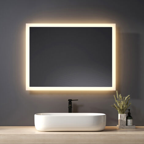 Heilmetz Miroir de salle de bain avec éclairage Miroir de salle de bain LED 80x60cm Lumière Chaude IP65