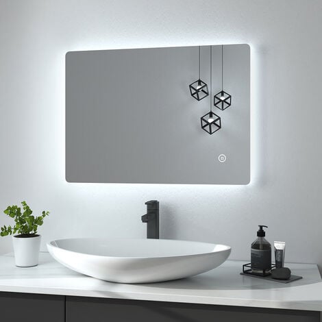 Heilmetz Miroir de salle de bain avec éclairage Miroir de salle de bain LED  70x50cm Interrupteur