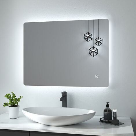 Heilmetz Miroir de salle de bain avec éclairage Miroir de salle de bain LED 80x60cm Interrupteur Tactile, Lumière Blanche Froide/Chaude/Neutre