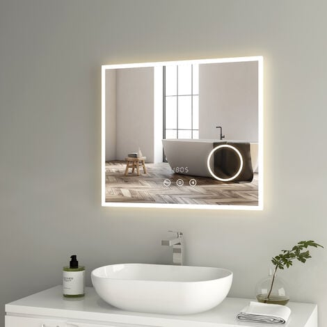 Heilmetz Miroir de salle de bain avec éclairage Miroir de salle de bain LED  75x65cm Interrupteur