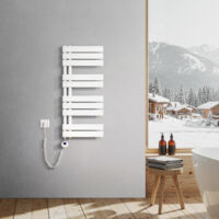 Heilmetz – Sèche-serviette électrique plat 400W – Dimensions H.899 x L.400 mm – Raccordement latéral – Chauffage rapide – Acier laminé à froid