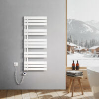 Heilmetz – Sèche-serviette électrique plat 600W – Raccordement latéral – H.1176 x L.500 mm – Chauffage rapide avec minuterie – Acier inoxydable