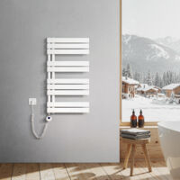 Heilmetz Sèche-Serviettes Electrique, radiateur sèche-Serviettes Plat avec Timing Elément de Electrique, raccordement latéral, Blanc, 899x500mm, 400W
