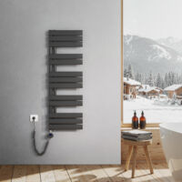 Heilmetz – Sèche-serviette électrique plat 600W – Raccordement latéral – Dimensions H.1176 x L.400 mm – Couleur anthracite – Chauffage rapide