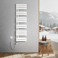 Heilmetz Sèche-Serviettes Electrique, radiateur sèche-Serviettes Plat avec Timing Elément de Electrique, raccordement latéral, Blanc, 1385x400mm, 600W