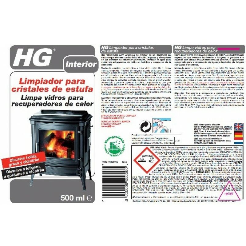 HG Limpiador de vidrio de chimenea y horno (500 ml, Bote de rociado)