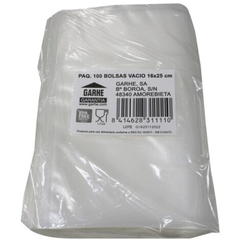 Bolsas de vacío 16x25 cm – Pack de 100 bolsas – Plástico resistente apto para alimentos – Conservación eficaz de alimentos – Garhe (1/2)