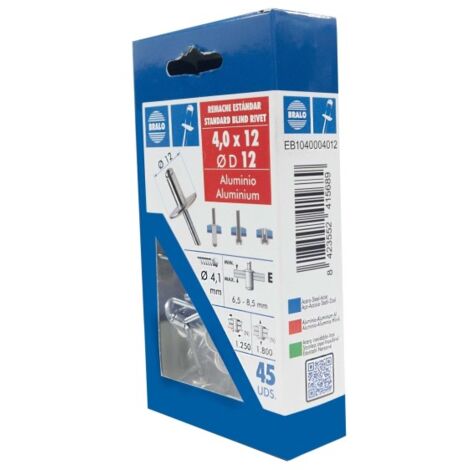 Remache c12 cabeza alomada Ø 4,0 x 12 mm bralo 45 uds (1/2)