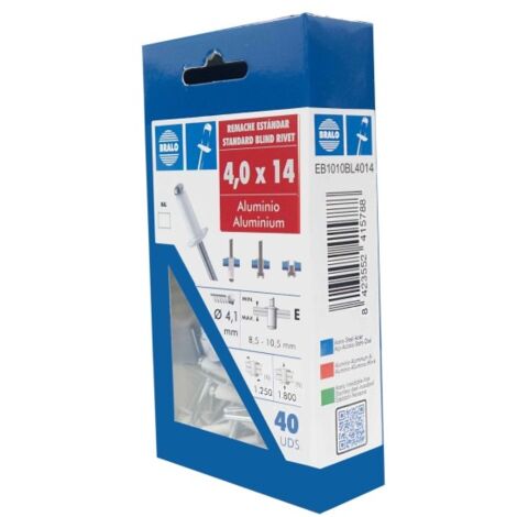 Remache cabeza alomada Ø 4,0 x 14 mm bralo 40 uds blanco (1/2)