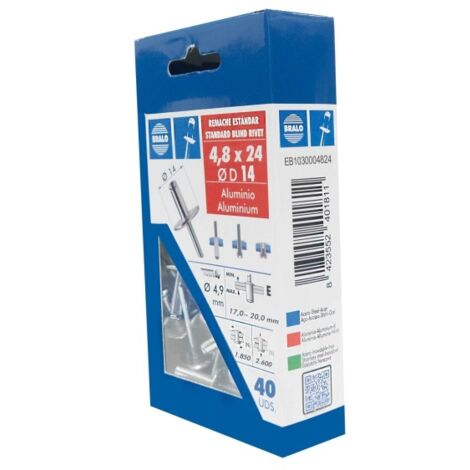 Remache c14 cabeza alomada Ø 4,8 x 24 mm bralo 40 uds (1/2)