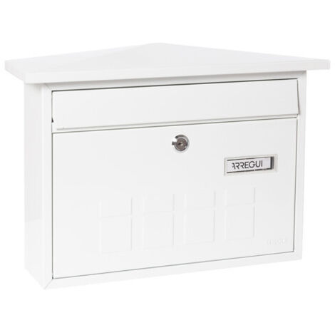 ARREGUI Deco E5701 Buzón Exterior de Acero, Tamaño M (Correo DIN A4 y Revistas), Buzón de Correo Mediano, Buzón de Pared de Fondo Estrecho, Antilluvia, Fácil de Instalar, Blanco