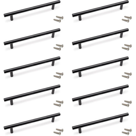 Emuca Lote de 10 tiradores para mueble Orlando, L252mm, intereje 192mm, Acero, Pintado negro