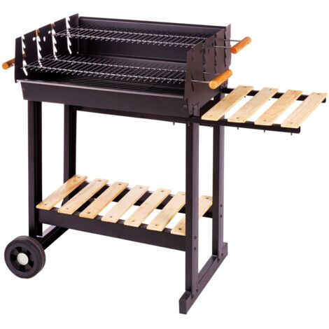 Barbacoa Carb 88X68X40Cm 2 Parrillas C/Rda Acero Madera Ldk