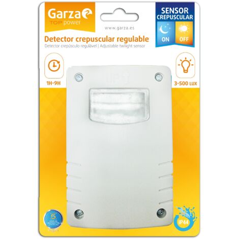 Garza Power - Detector Crepuscular Regulable Exterior, protección IP44, color Blanco
