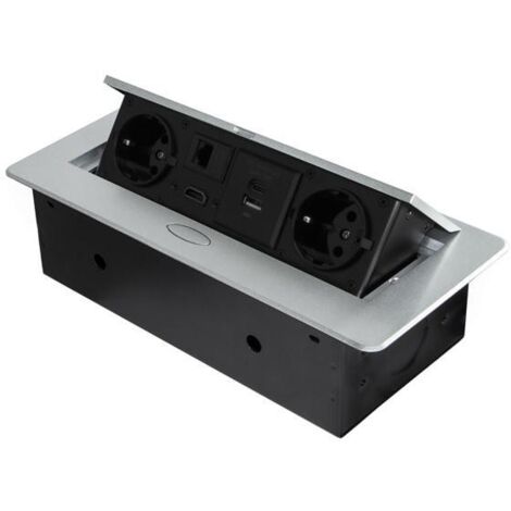 Emuca Multiconector Atom 26 A+C para escritorio, EU, Pintado aluminio, Acero y Plástico y Zamak, 1 ud.