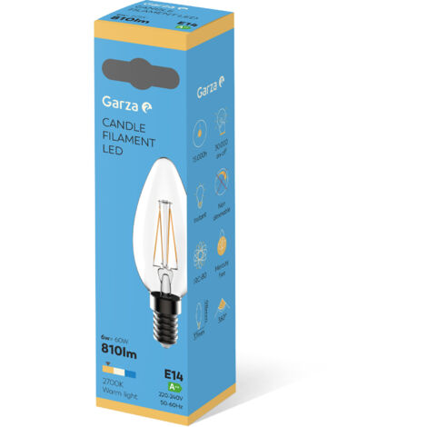 Bombilla ilumin vela led filamento garza e14 6w 810lm 2700k