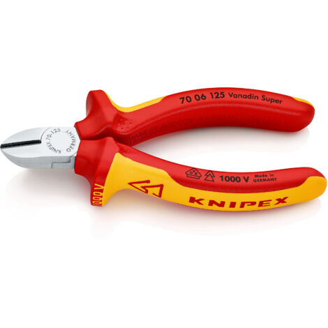KNIPEX 70 06 125 Alicate de corte diagonal aislados con fundas multicomponentes, según norma VDE cromado 125 mm