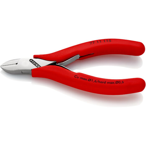 KNIPEX 77 11 115 Alicates de corte diagonal para electrónica con articulación machihembrada con fundas de plástico antideslizantes 115 mm