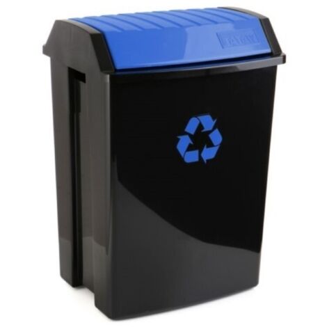 Contenedor reciclaje 50 L negro 40 x 35,5 x 57,5 cm con tapa azul – Higiénico y fácil de limpiar – Asas laterales para transporte cómodo – Ta-Tay (1/3)