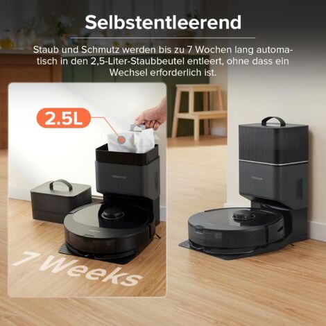 Roborock Q8 Max+ Saugroboterr mit selbstentleerender Absaugstation (7 Wochen) / DuoRoller-Bürste/ 5500 Pa Saugkraft/No-Go-Zonen/Reinigung entlang der Bodenlinien/App(Q7 max+ Upgrade)