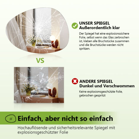 S'AFIELINA Wandspiegel asymmetrisch  85×50cm ohne Rahmen Deckospiegel Badspiegel für Wohnzimmer, Badezimmer und Schlafzimmer