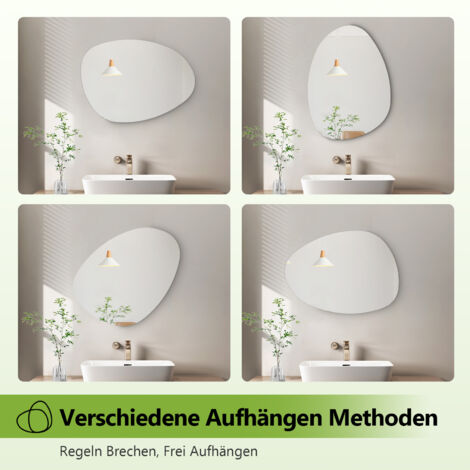 S'AFIELINA Wandspiegel asymmetrisch  85×50cm ohne Rahmen Deckospiegel Badspiegel für Wohnzimmer, Badezimmer und Schlafzimmer