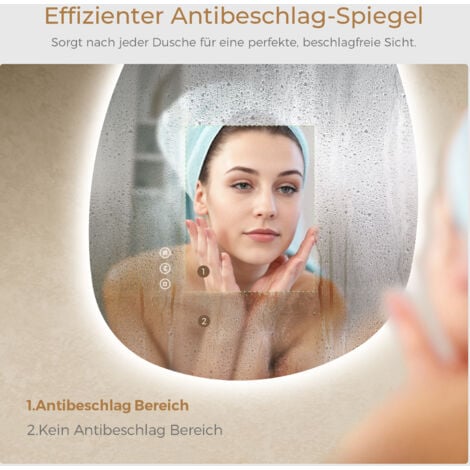S'AFIELINA Badspiegel mit Beleuchtung 85×50cm LED Touch Schalter Wandspiegel 3 Lichtfarben und Dimmbar, Anti-Beschlag- und Memory-Funktion