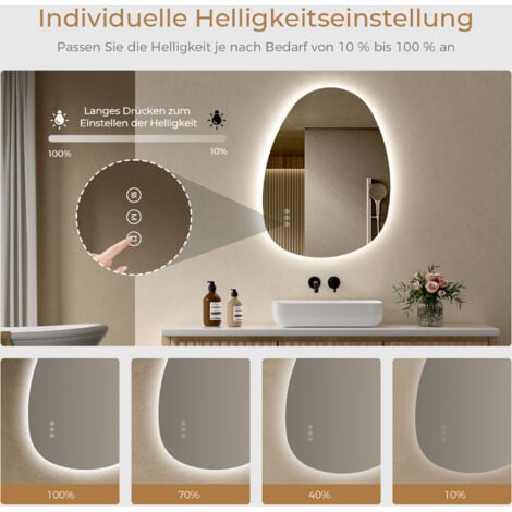 S'AFIELINA Badspiegel mit Beleuchtung 85×50cm LED Touch Schalter Wandspiegel 3 Lichtfarben und Dimmbar, Anti-Beschlag- und Memory-Funktion