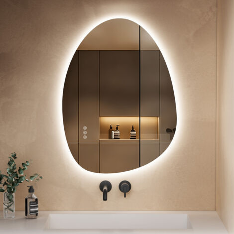S'AFIELINA Badspiegel mit Beleuchtung 75×55cm LED Touch Schalter Wandspiegel 3 Lichtfarben und Dimmbar, Anti-Beschlag- und Memory-Funktion