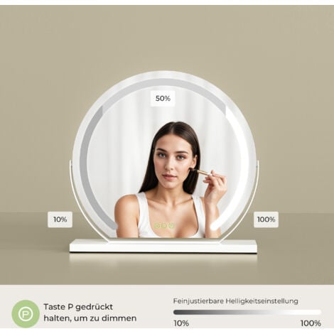 S'AFIELINA Schminkspiegel Kosmetikspiegel Rund mit LED Beleuchtung und Touch Schalter, 3 Lichtfarben Dimmbar Memory Funktion Weißer Rahmen, Φ 60cm