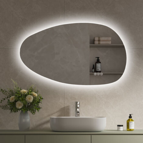 S'AFIELINA 50×85 cm Asymmetrischer Spiegel LED – Badspiegel mit Beleuchtung, Dimmfunktion, horizontal/vertikal montierbar, Antibeschlag,Bad & Flur