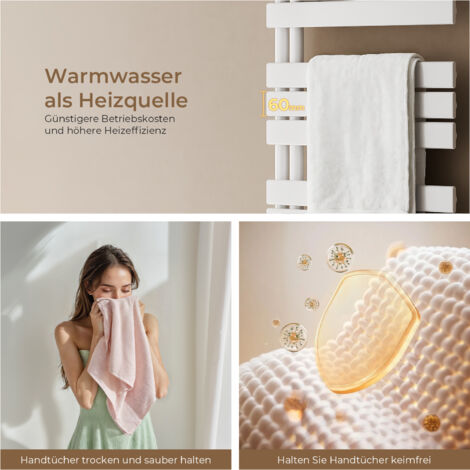 S'AFIELINA Badheizkörper Handtuchheizkörper Flach Paneel Heizkörper für Bad Seitenanschlusss Weiß 1041x400mm 456 Watt