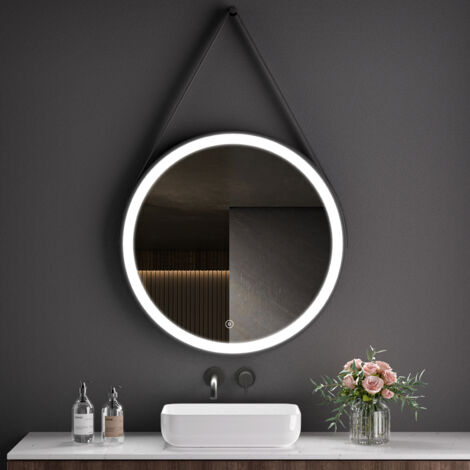 S'AFIELINA LED Badspiegel Rund Badezimmerspiegel mit Beleuchtung Schwarzer Rahmen Wandspiegel mit Touch-Schalter, Kaltweiß 6500K 60 cm