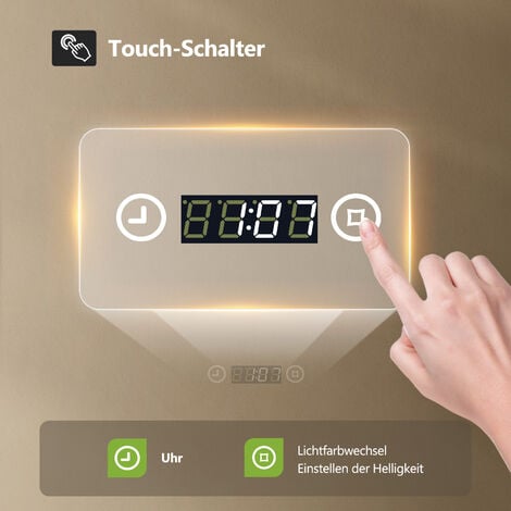 S'AFIELINA LED Badspiegel 100 x 60 cm Badezimmerspiegel mit Beleuchtung  Wandspiegel mit Touch-Schalter+