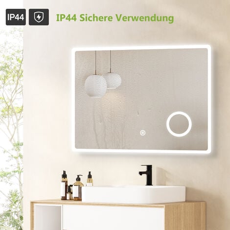 S'AFIELINA LED Badspiegel Badezimmerspiegel mit Beleuchtung Wandspiegel mit  Touch-Schalter 6500K Kaltweiß Energiesparend Lichtspiegel mit