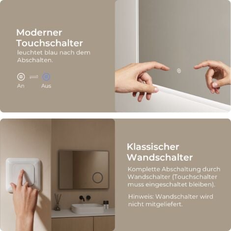 S'AFIELINA LED Badspiegel Badezimmerspiegel mit Beleuchtung Wandspiegel mit Touch-Schalter 6500K Kaltweiß Energiesparend Lichtspiegel mit 3-Fach Vergrößerung 120 x 60 cm