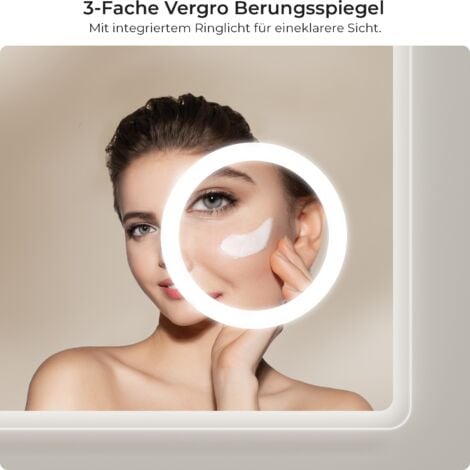 S'AFIELINA LED Badspiegel Badezimmerspiegel mit Beleuchtung Wandspiegel mit Touch-Schalter 6500K Kaltweiß Energiesparend Lichtspiegel mit 3-Fach Vergrößerung 120 x 60 cm